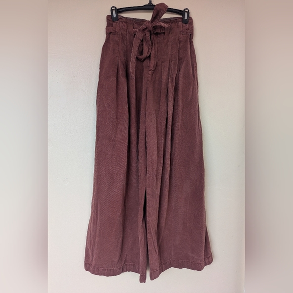 Free People Dwell On Dreams Trouser High Waist Pleated Belt Tie Pants Rust (0)